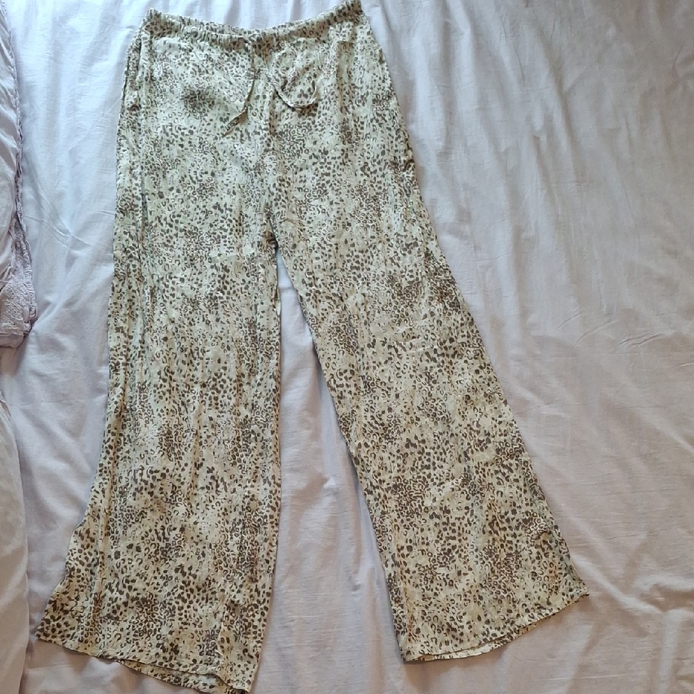 Pull&Bear Beige Animal-Print Wide Leg Pants